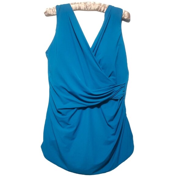 Lands' End Turquoise Grecian Wrap One Piece Swimsuit Size 18D - Picture 1 of 6